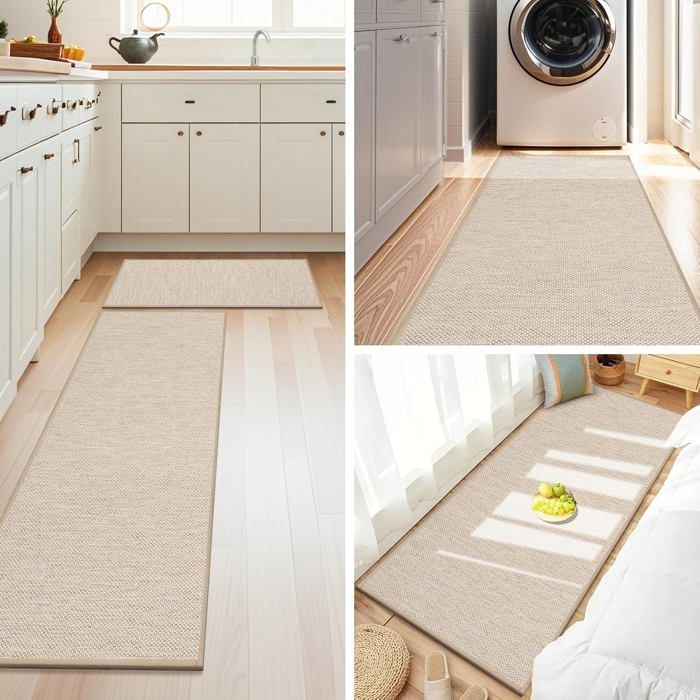 Tapis Cuisine Devant Evier 44 x 120cm, Antidérapant en Caoutchouc et Lavable, en Jute, Lin, Brun