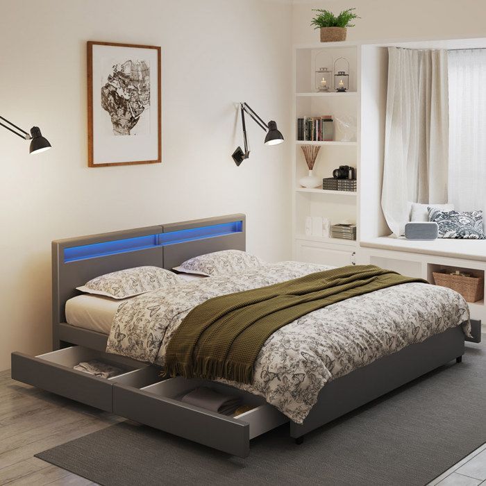 Cama familiar HOME DELUXE NUBE con cajones - 270 x 200 cm - Colchón no incluido - Gris oscuro