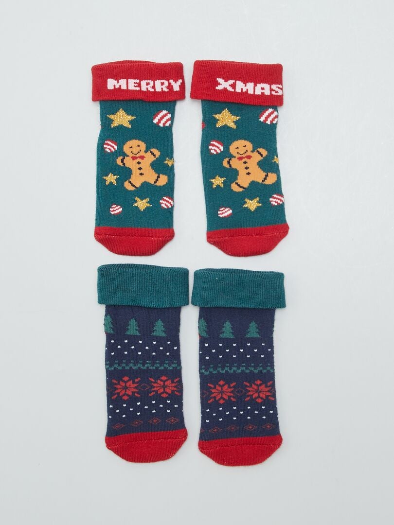 Calcetines navideños - Juego de 2 - Verde/Rojo navideño