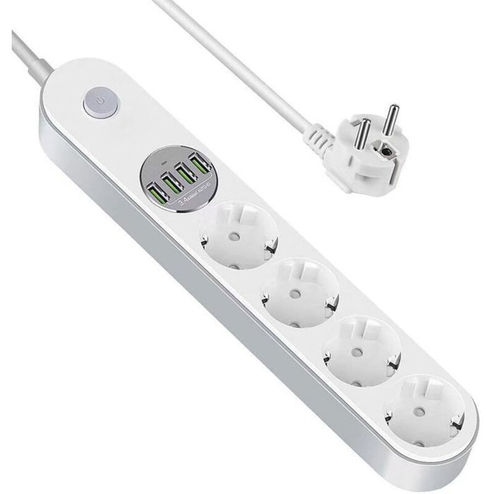 Multiprise USB Multiprise Parafoudre Parasurtenseur 4 Prises avec 4 Prises USB,Power Strip avec Interrupteur