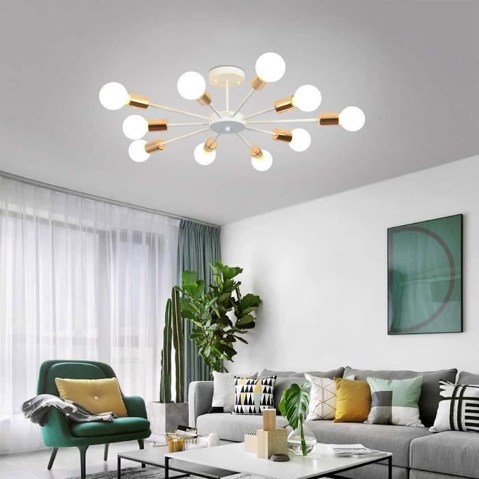 Ganeed Plafonnier, Lustres Sputnik Industriels Modernes, Blanc, Semi-Plafonnier à Base E27 à 10 Lumières pour Salon Cuisine