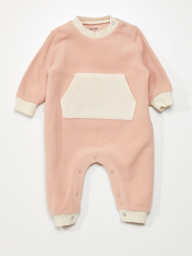 Pijama de lã polar bicolor com bolso canguru - ROSA
