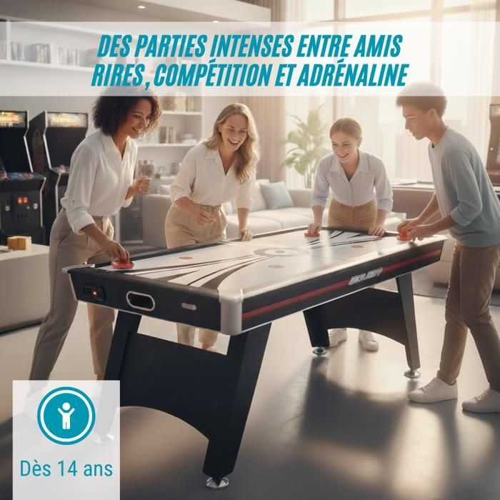 DEVESSPORT Galaxy Air Hockey Tabletop Game with Electronic Scorer. Air-Powered, Stable, Modern Design