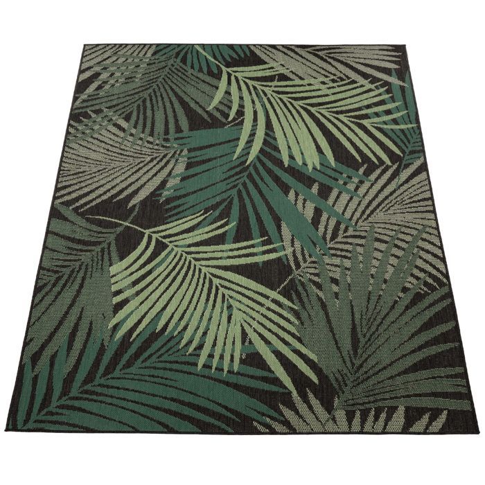 Alfombra de exterior Paco Home para patio, sala de estar, cocina, estampado floral bohemio con palmeras, verde y negro, 240x340 cm
