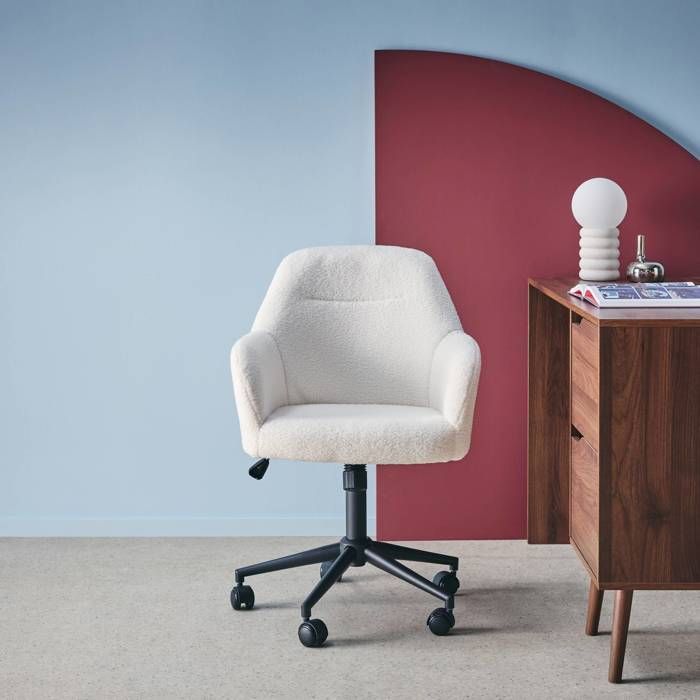 Chaise de bureau à roulettes ajustable métal et bouclette STAN