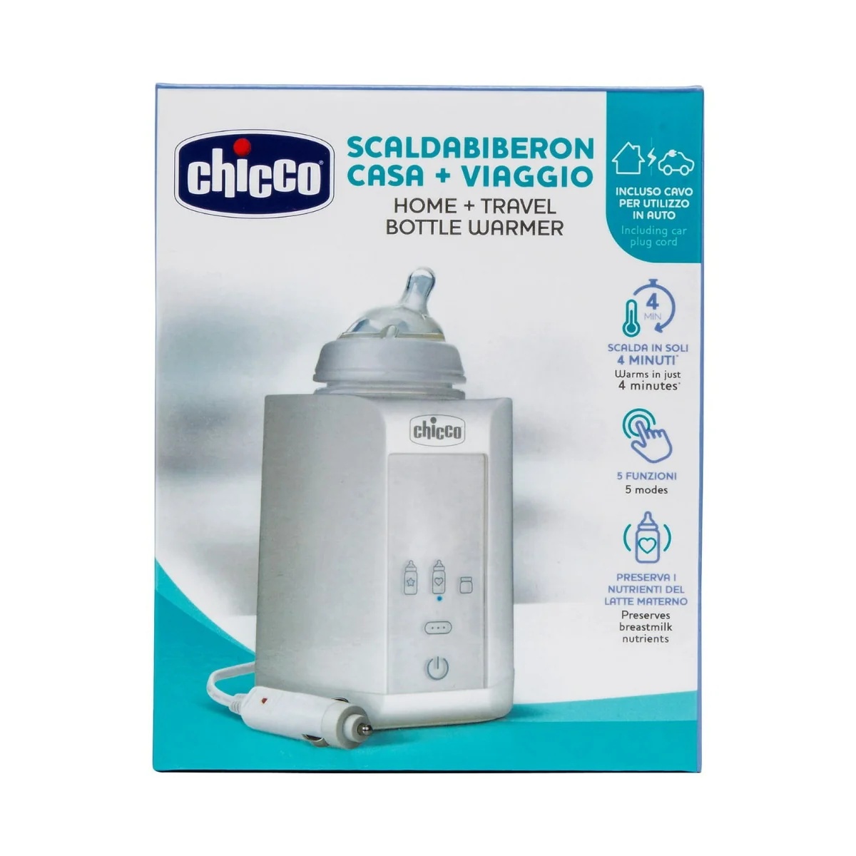 CHICCO Flaschenwärmer für Zuhause und Auto für Säuglingsnahrung, Muttermilch und Babynahrung