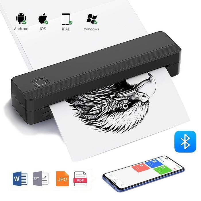 A4 termisk skriver (210*297 mm), bærbar Bluetooth-blekkfri skriver, egnet for utskrift av dokumenter og tatoveringer