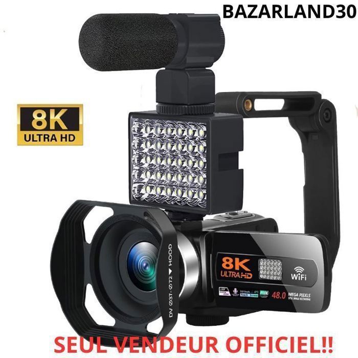 Caméra vidéo numérique - BAZARLAND30 - HDR 8K - Vision nocturne - Webcam WIFI - 48 MP
