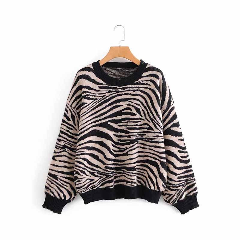 Jersey de punto para mujer 2020, suéter informal de rayas, suéter de primavera y otoño, cuello redondo, jersey de punto holgado y cálido, jersey de manga larga para mujer 2020