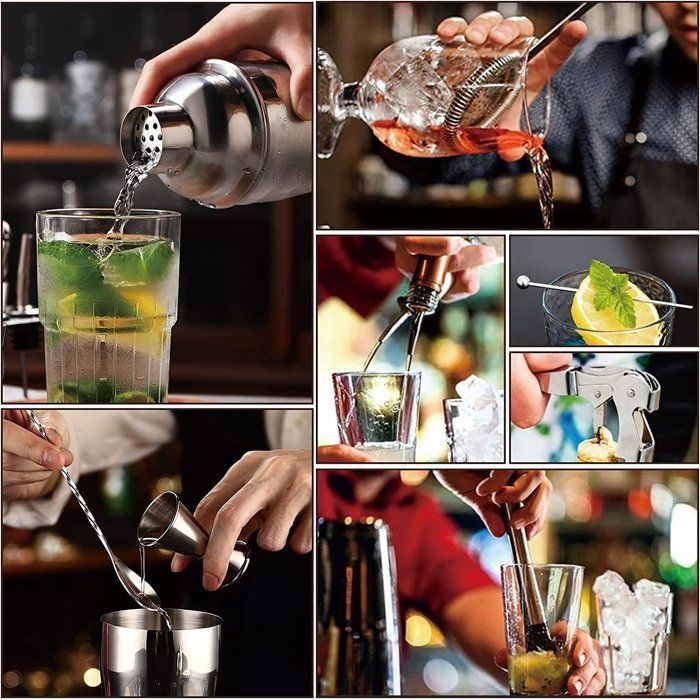 Set di 30 strumenti per la miscelazione di cocktail, capacità 750 ml, kit da barman in acciaio inossidabile con supporto