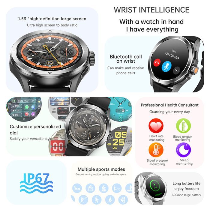 For Xiaomi S4 Ultra Outdoor Sports Smartwatch Men's AMOLED Screen NFC GPS Waterproof Bluetooth Calling Black Steel 2A