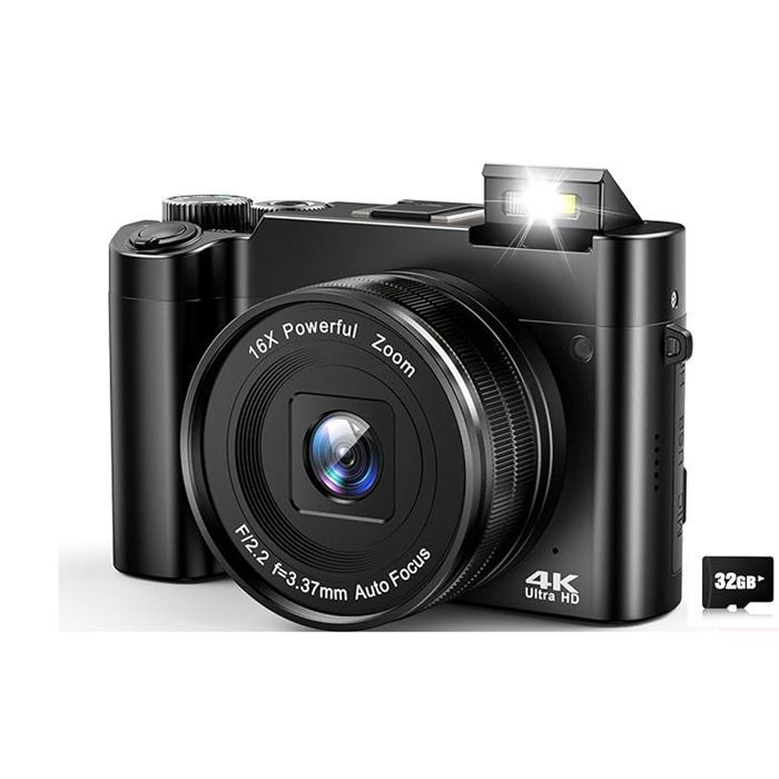 Câmera digital INF 4K com duas lentes, cartão de memória de 32 GB (DC218)