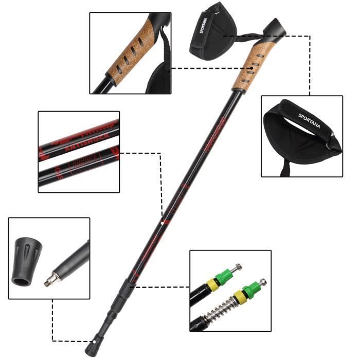 Telescopic aluminum Nordic walking poles with wrist straps - red