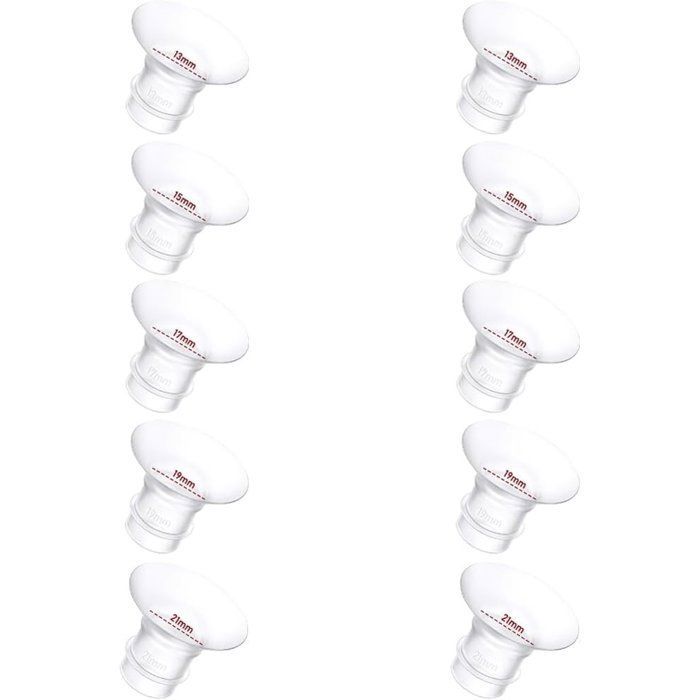 Juego de 10 adaptadores de brida - 13/15/17/19/21 mm - Compatibles con extractores de leche Momcozy M9/M6/M5 y otros extractores de leche de 24 mm.