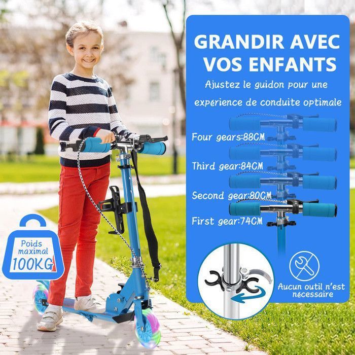 Trottinette Enfant - JIATZOCN - Pliable - 2 Roues - Hauteur réglable