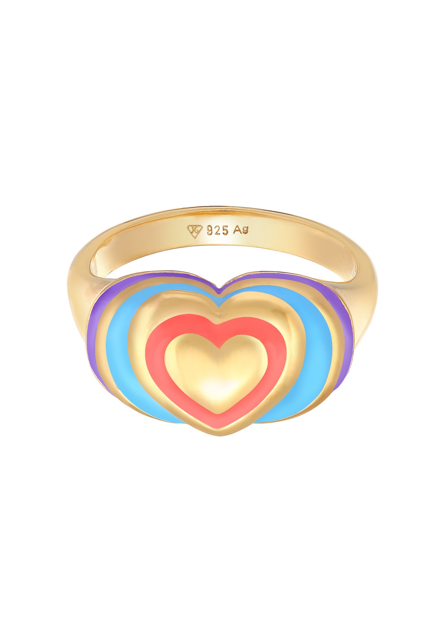 Elli Femme Sceau Coeur Tendance avec Émail Multicolore en Argent Sterling 925 Plaqué Or