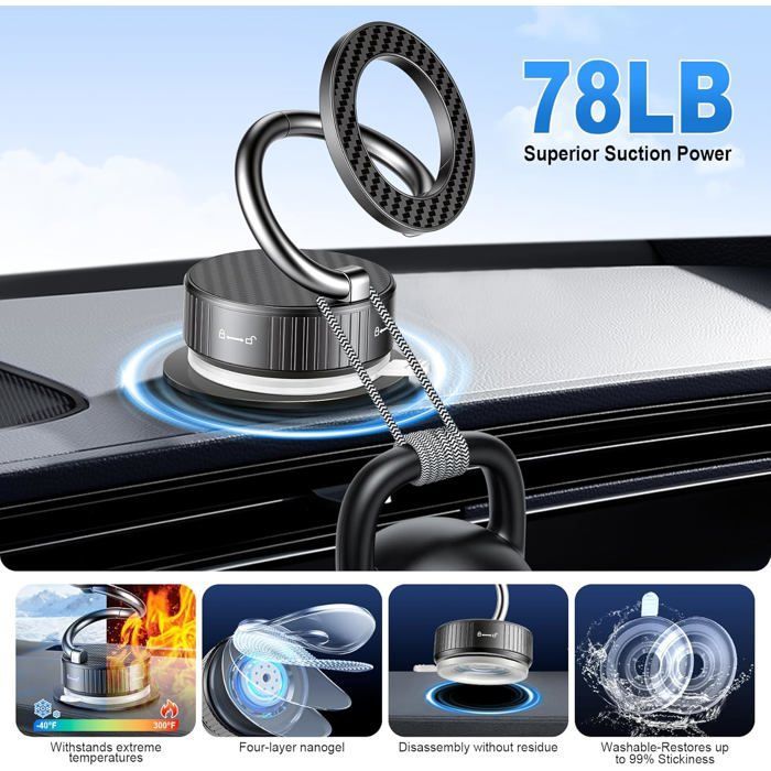 Magnetische autotelefoonhouder met zuignap, 360° draaibaar, opvouwbaar, dashboardmontage, universele smartphonehouder