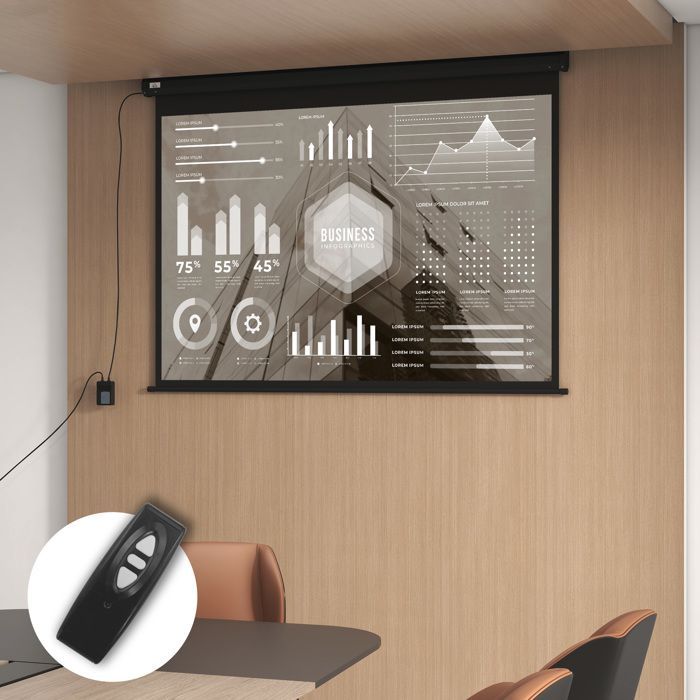 Pantalla de proyección HOMCOM de 84 pulgadas, formato 4:3, resolución 4K HD, motorizada y eléctrica, con panel de control y mando a distancia, color negro.