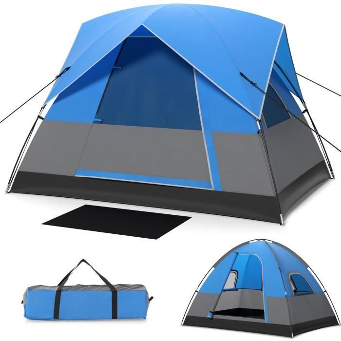 Tienda de campaña portátil COSTWAY para 3 personas - Suelo - Techo doble desmontable - Poliéster impermeable - Varillas de fibra de vidrio