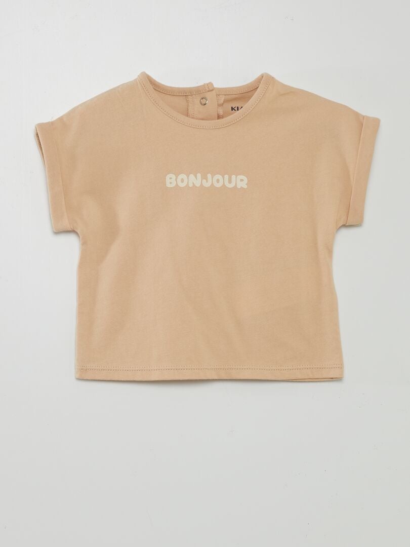 Conjunto de camiseta e calça paperbag - BEGE