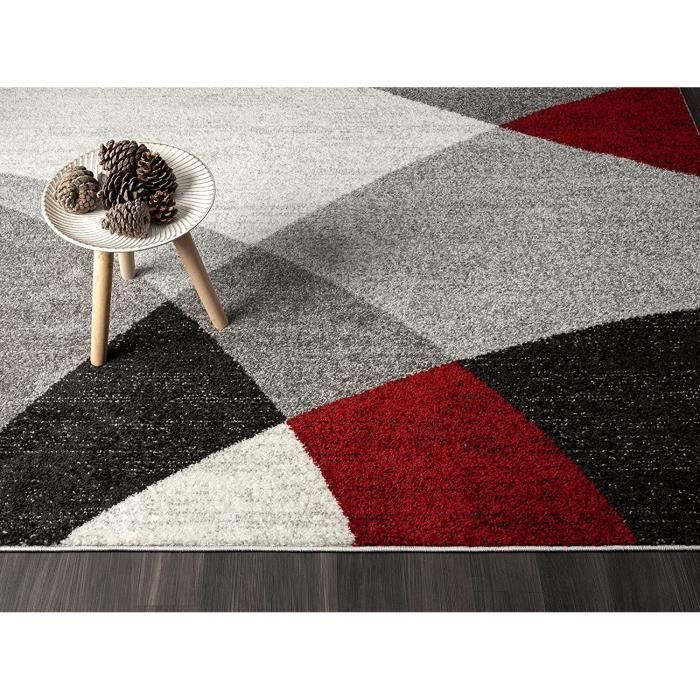 Tapis de salon - THE CARPET - PEARL - Géométrique - Gris Rouge - 140x200
