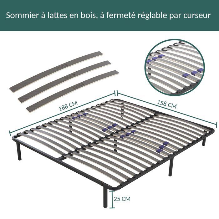 Base letto Softdream 160 x 200 cm - Rete a doghe regolabile - Resistente e confortevole - Gambe incluse