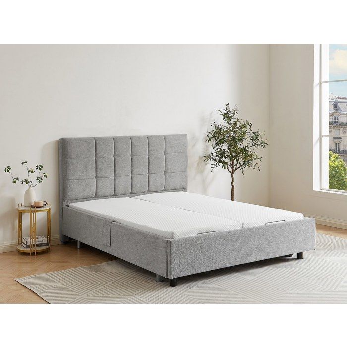 Base de cama eléctrica decorativa ajustable con 2 x 48 listones - 2 x 70 x 190 cm - Tela - Gris - PITUS by YSMÉE
