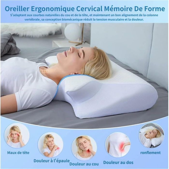 Almohada ergonómica para la apnea del sueño, almohada anti-apnea del sueño, almohada ergonómica de espuma viscoelástica para la apnea del sueño, color gris.