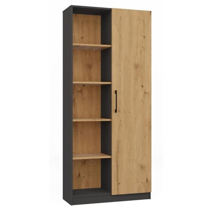 VILLME - Librería de diseño minimalista - 1 puerta + 10 estantes - 80x30x182 cm - Mueble de almacenamiento