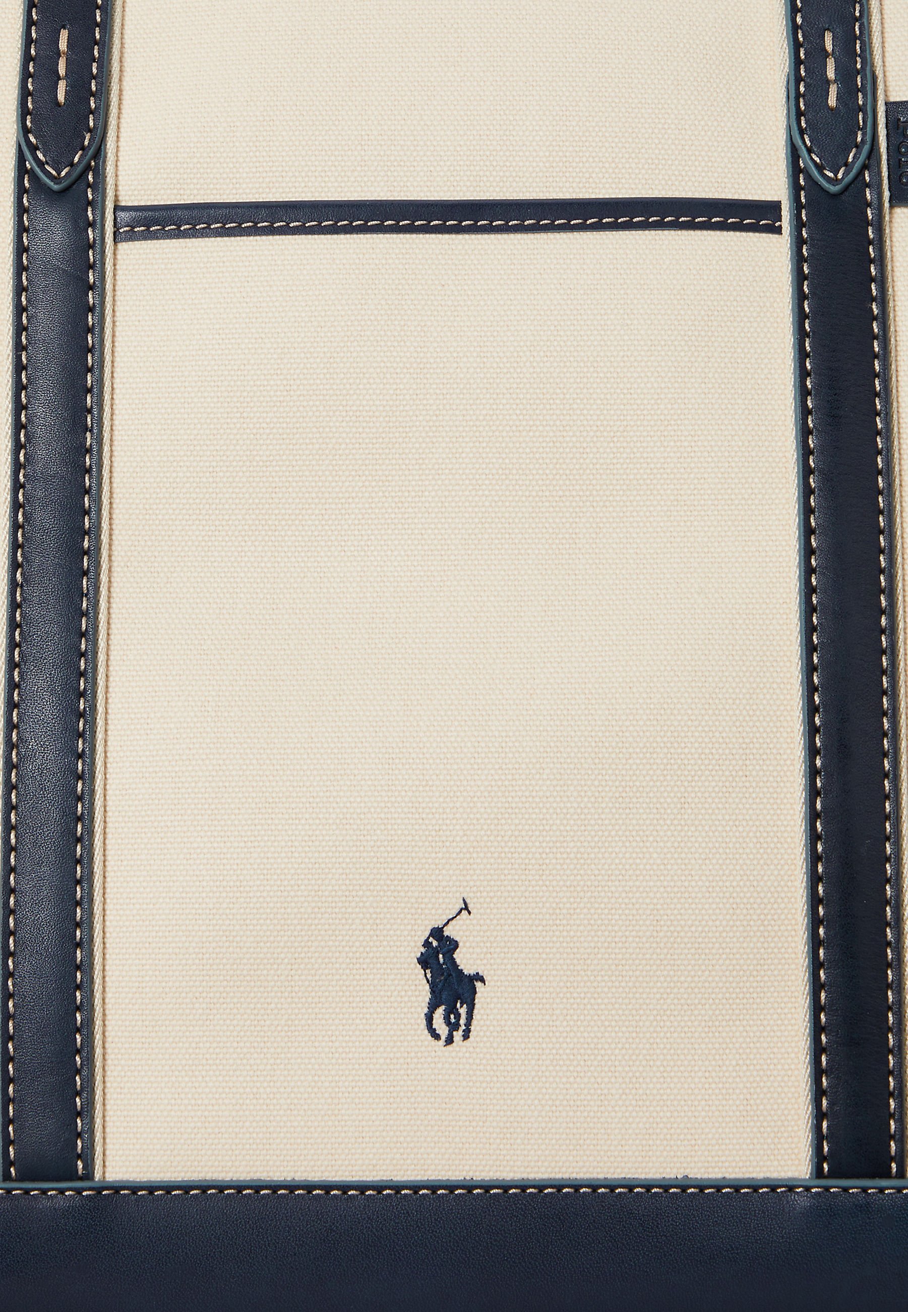 Polo Ralph Lauren LEATHER TRIM CANVAS LARGE SHOPPER TOTE - Tote bag - ecru/navy