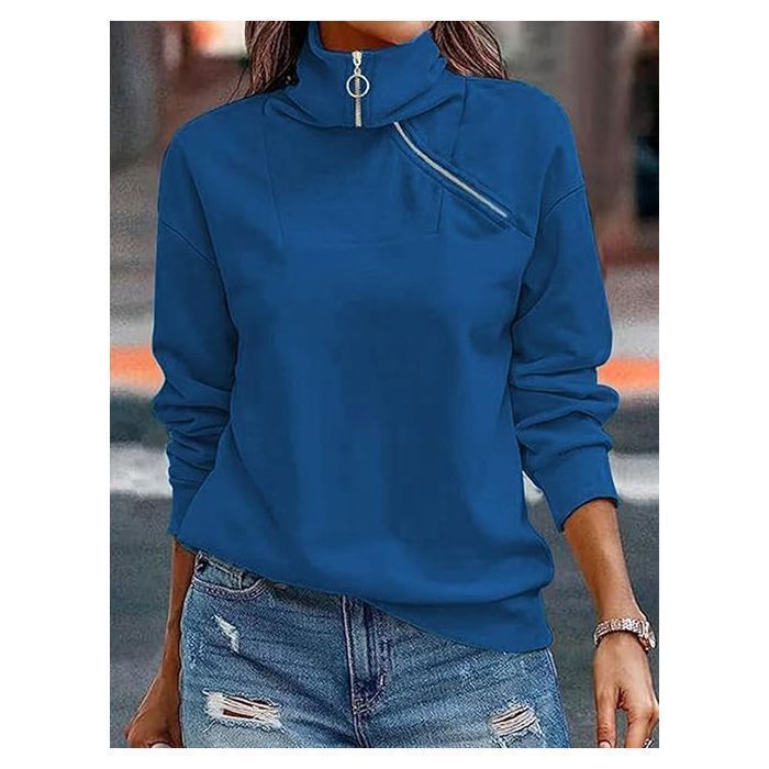 Sweat à Capuche Femme avec Fermeture Éclair Pull Manches Longues et Col en V Chic et Confortable XS Coloris Bleu Marine Unifié