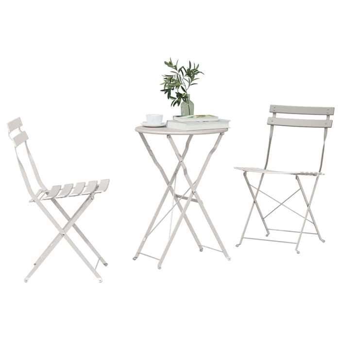 Folding bistro set - BURKE - 3 pieces - Beige - Steel - 50x50x71 cm - Folding table - 2 folding chairs