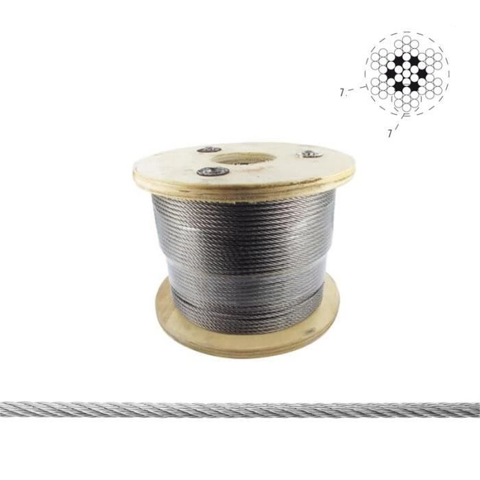 Stainless steel cable - AISI 316L - Ø 4 mm - Length 100 m - Guardrail - Marine