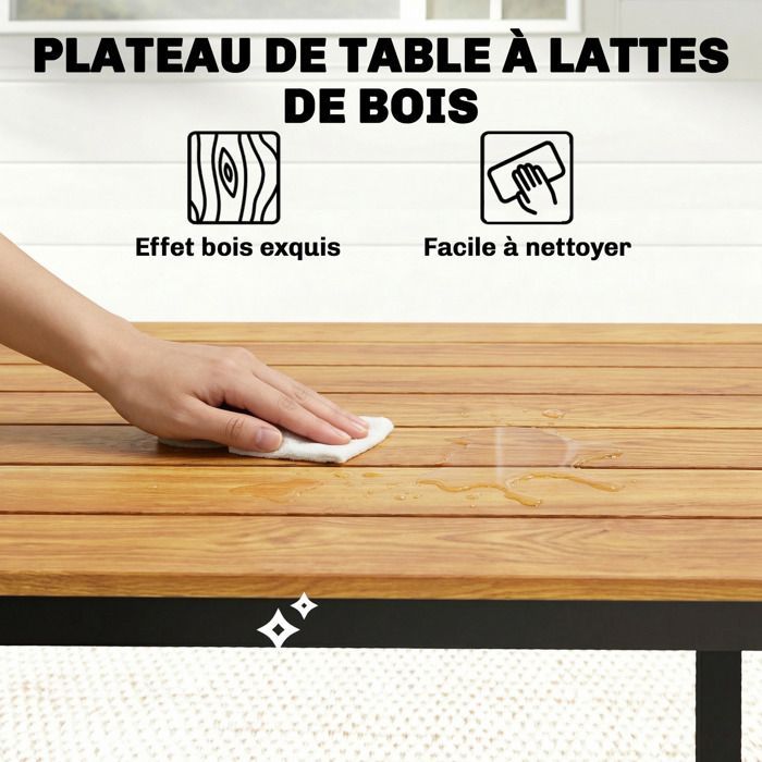 Table de jardin - Outsunny - 6 à 8 personnes - rectangulaire - plateau à lattes - acier et bois massif - 180x86x74cm - teck