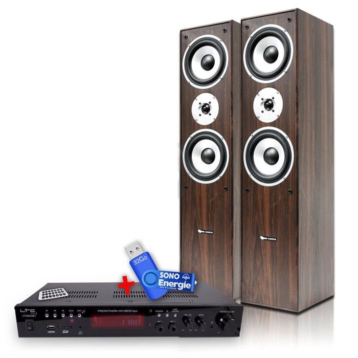 WH HiFi/kotiteatteripaketti: 2 x 50 W vahvistin + 32 Gt:n USB-muistitikku