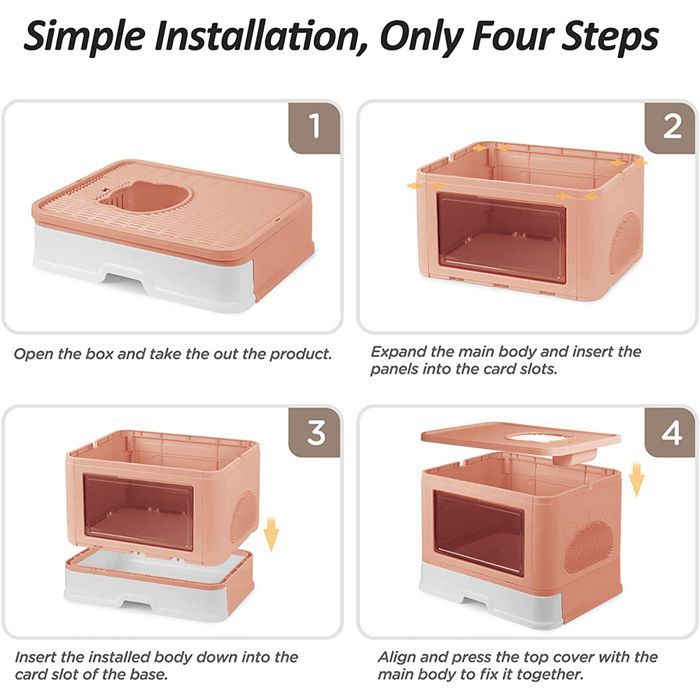 Faltbare Katzentoilette - ERROLVES - Rosa - PP-Toilettenhaus - 48,5 x 36,5 x 38 cm