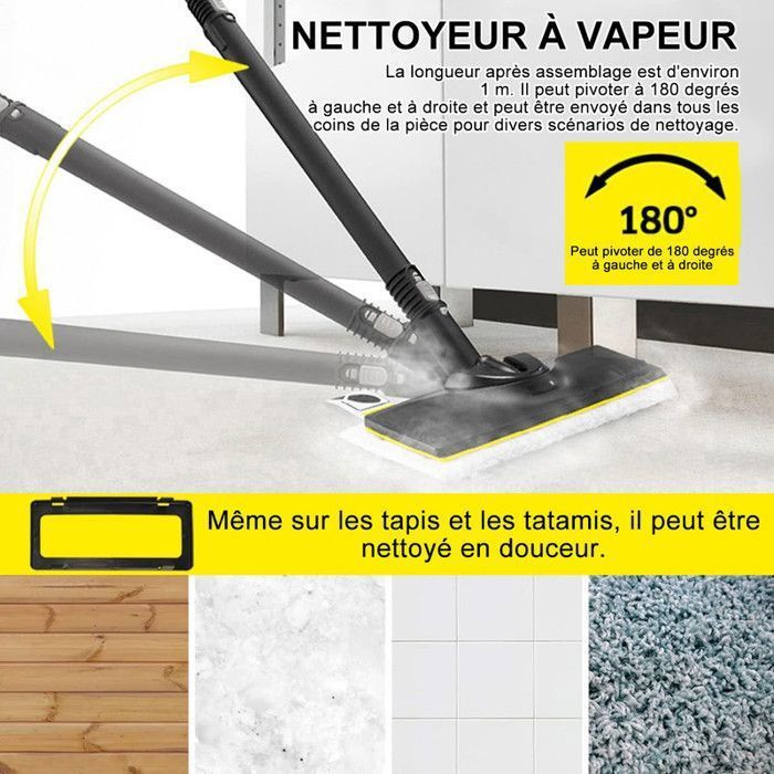 Pulitore a vapore da 2000 W con 14 accessori, pressione del vapore: 4 bar, capacità del serbatoio: 1,8 L, tempo di riscaldamento: 30 sec, autonomia: 45 min