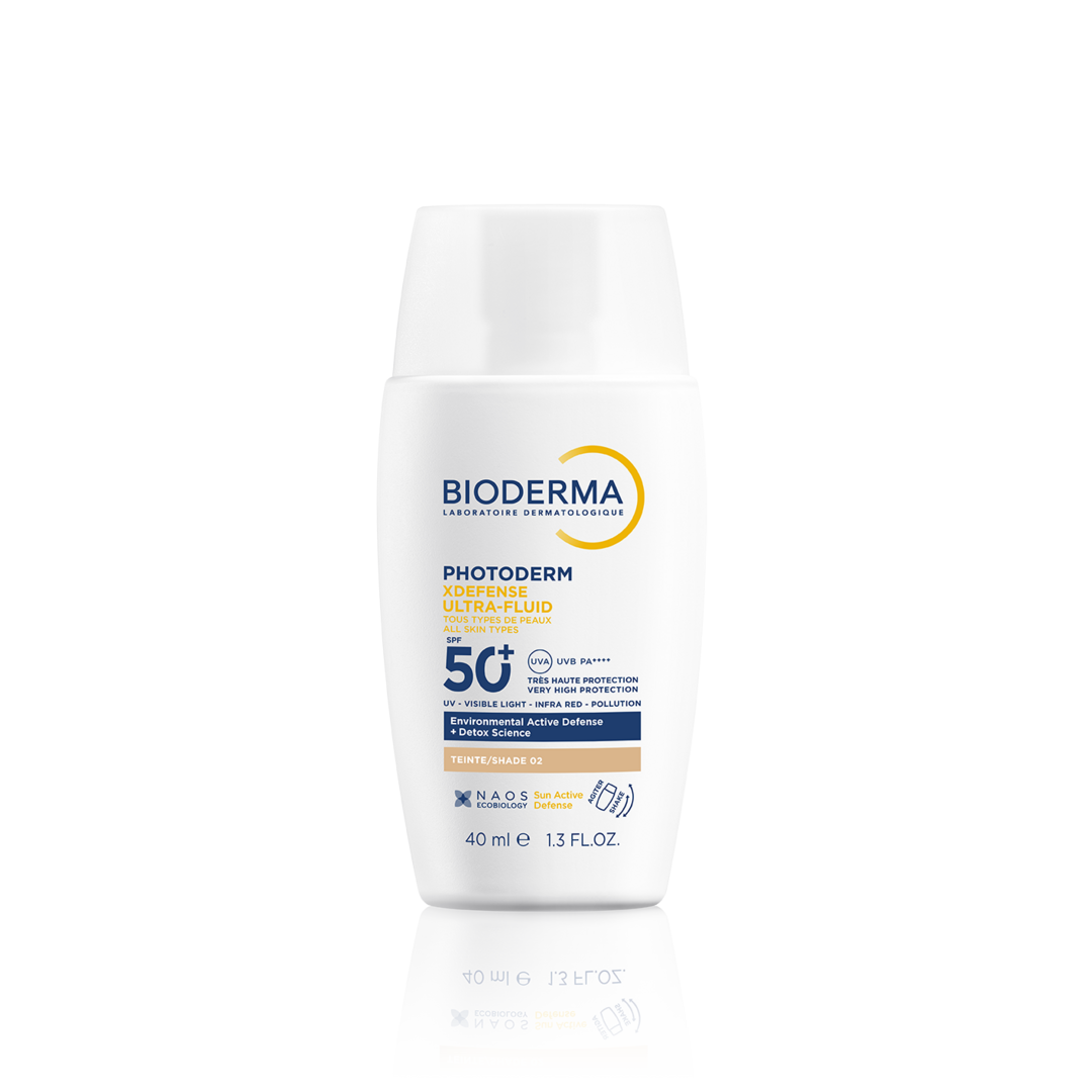 „Photoderm XDefense Ultra-Fluid SPF 50“ tonuotas apsauginis kremas nuo saulės, 02 atspalvis Apsauga nuo saulės vaistinėje