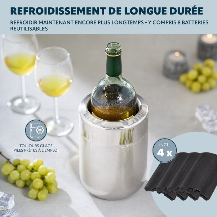 Enfriador de botellas Bremermann de acero inoxidable con acumuladores de frío, para botellas de 750 ml, redondo.