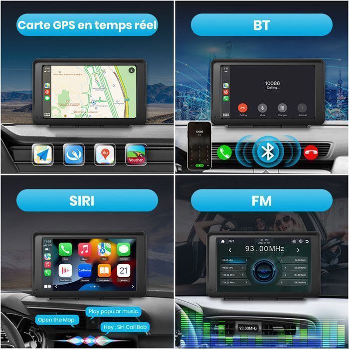 AWESAFE Sistema GPS wireless per auto con CarPlay, Android Auto e AirPlay, dotato di touchscreen HD da 7 pollici e telecomando PhoneLink.