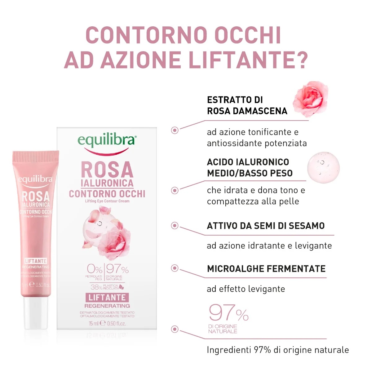 EQUILIBRA Equilibra Hyaluronic Rose Lifting Eye Contour 15 ml liftende emulsie