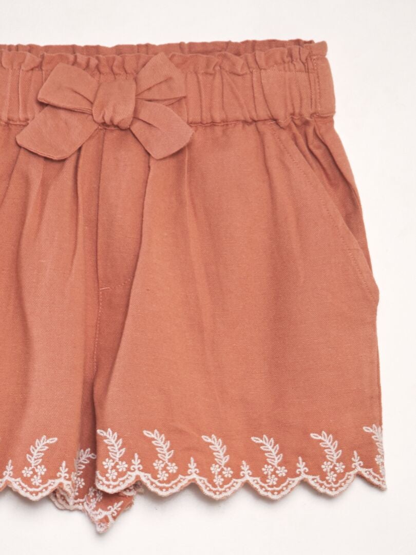 Geborduurde katoenen en linnen shorts - ROZE