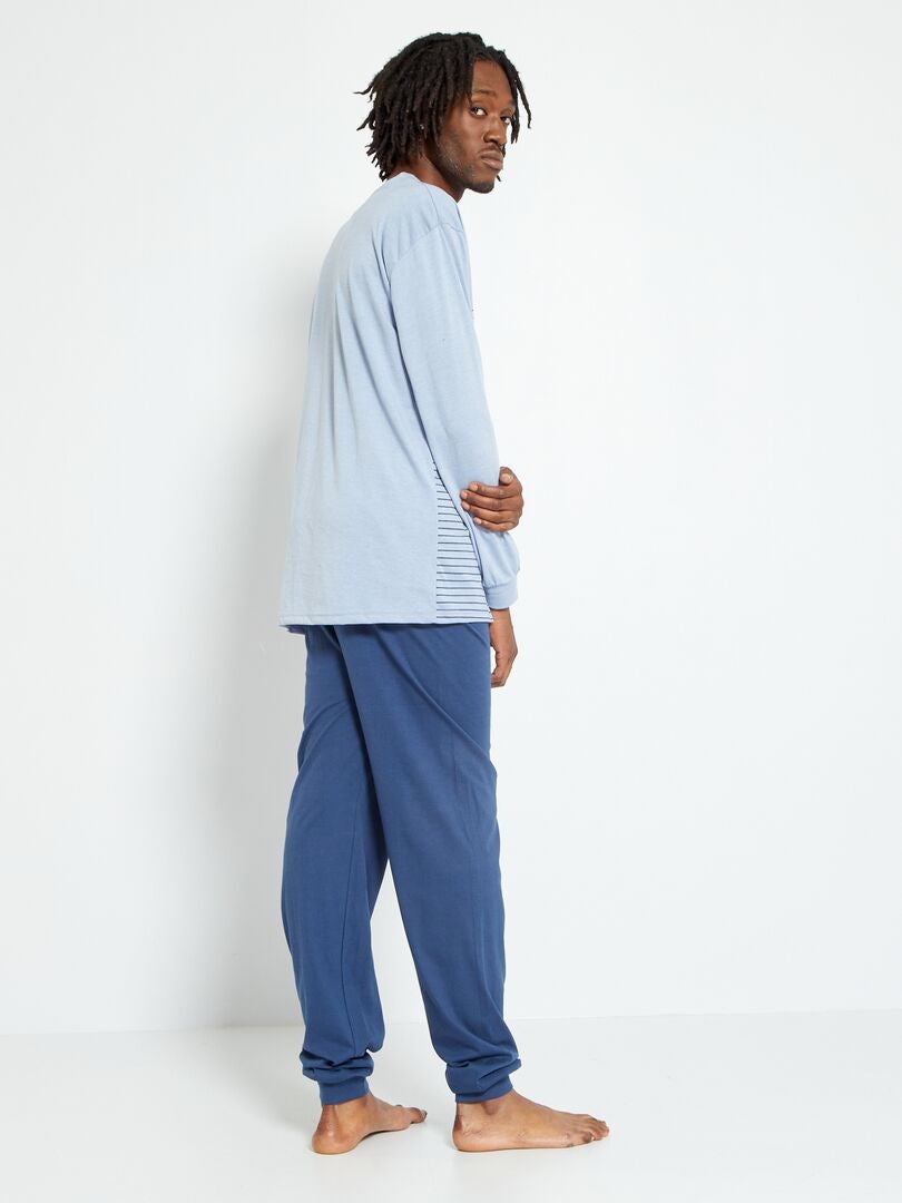 Pijama comprido estampado - 2 peças - azul