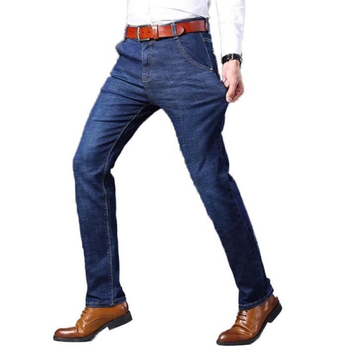 Jeans da uomo slim fit dritti elasticizzati, 5 tasche, elegante effetto slavato, tessuto confortevole - Blu