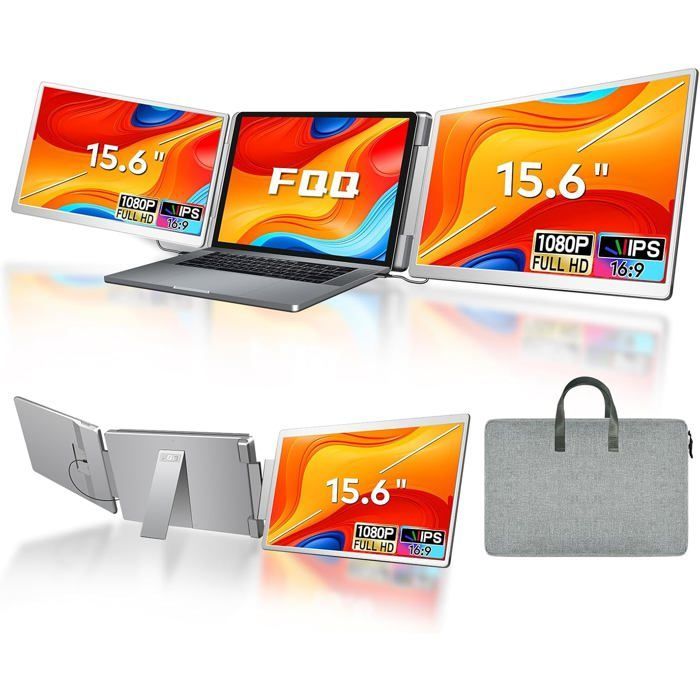 Portable Monitor for Computer, Triple Screen IPS 15.6-inch FHD 1080p, 12-18.5 inch Extendable
