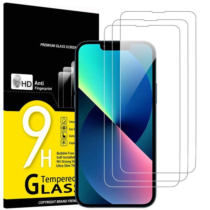 Lot de 3, Verre Trempé pour iPhone 14, iPhone 13, iPhone 13 Pro (6,1 Pouces), Film Protection écran -sans Bulles d'air