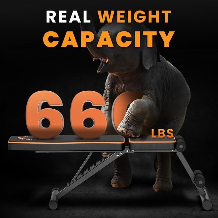 Banco de pesas plegable - BIGZZIA - Banco de entrenamiento multifuncional ajustable - Ajustable 7 en 1 - Capacidad de 300 kg - Fitness