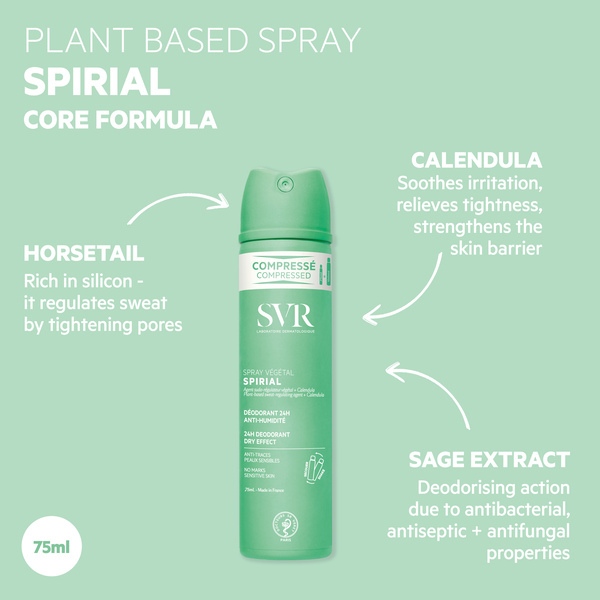 SVR SPIRIAL VEGETAL Komprimovaný přírodní deodorant 48 hodin 75 ml