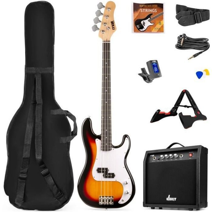 Elektrische basgitaar - MAX - Gigkit - Complete set met 40 watt versterker - Sunburst kleur - Inclusief accessoires