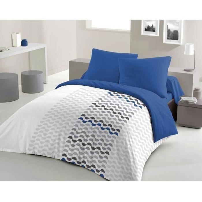 Juego de funda nórdica de microfibra AMBROISIE - 1 funda nórdica de 240 x 260 cm + 2 fundas de almohada de 63 x 63 cm - Azul